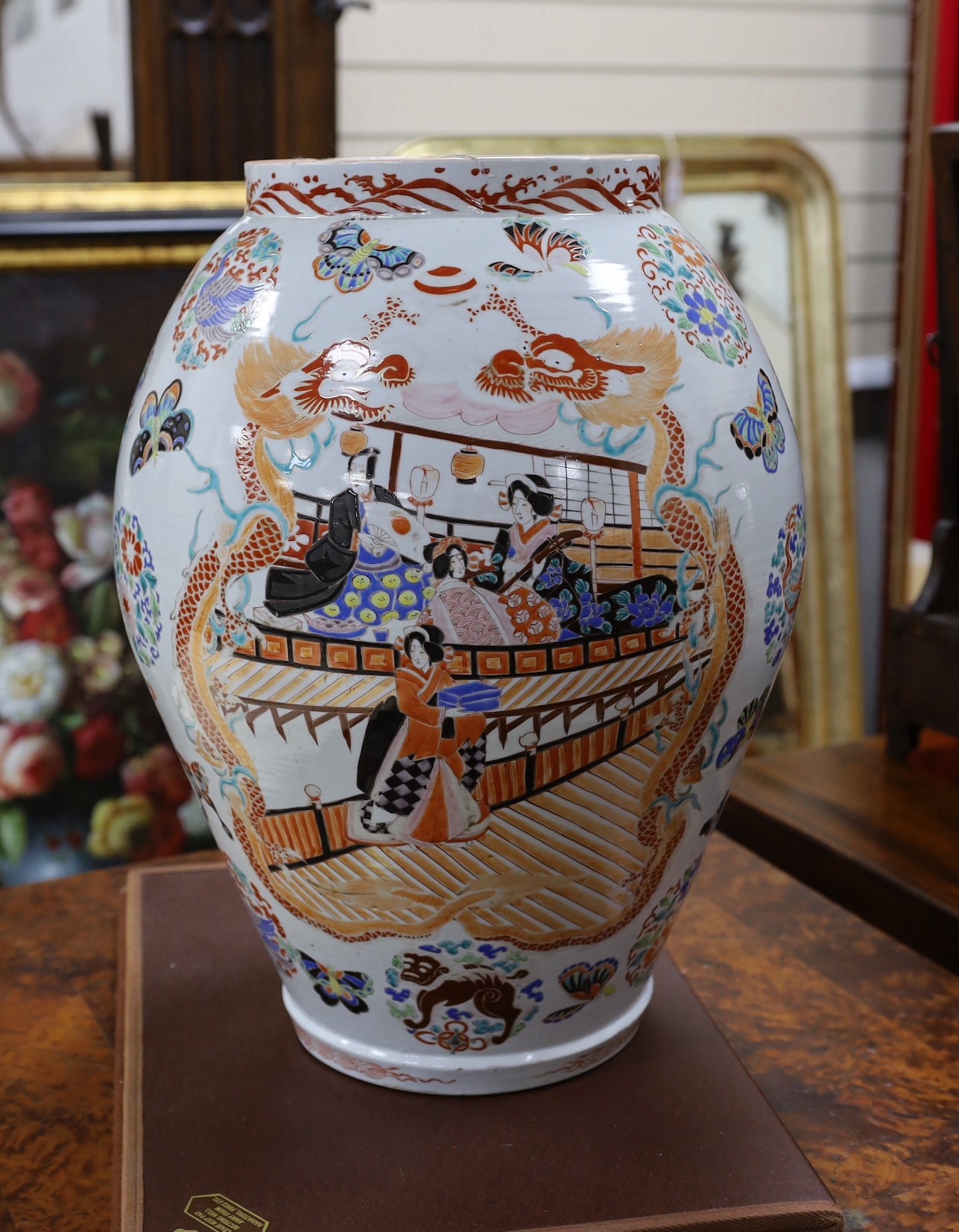 A massive Japanese enamelled porcelain vase, Meiji period, 51cm tall